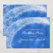 Blauw & Witte Glitter Assepoester Feest Kaart (Voorkant / Achterkant)