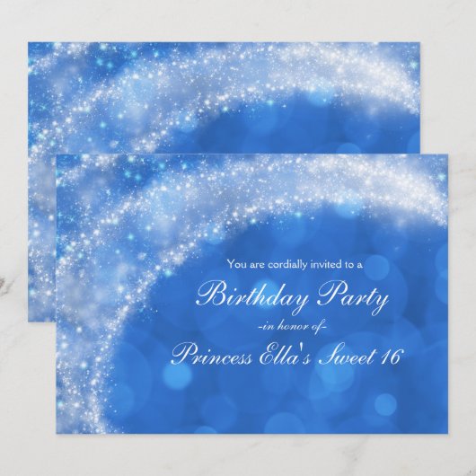 Blauw & Witte Glitter Assepoester Feest Kaart (Voorkant / Achterkant)