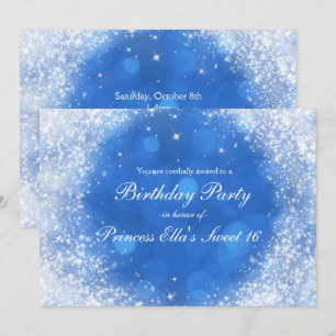 Blauw & Witte Glitter Assepoester Feest voor Ieder Kaart