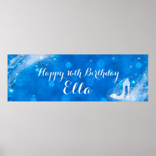 Blauw & Witte Glitter Assepoester-hak Aangepaste F Poster