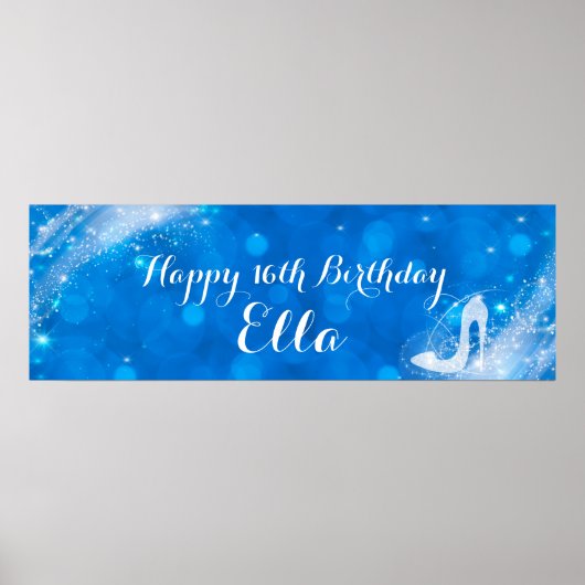 Blauw & Witte Glitter Assepoester Hak Custom Feest Poster (Voorkant)