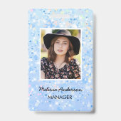 Blauw Witte Glitter Personeel Foto ID Badge (Voorzijde)