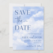 Blauw Witte Glitter Wolken Droomachtige Elegante T Save The Date (Voorkant)