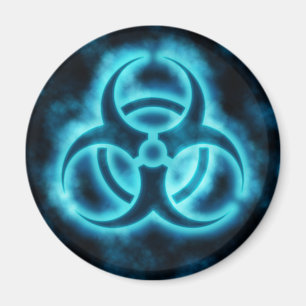 Blauw-witte gloed Biohazard Symbol Magnet