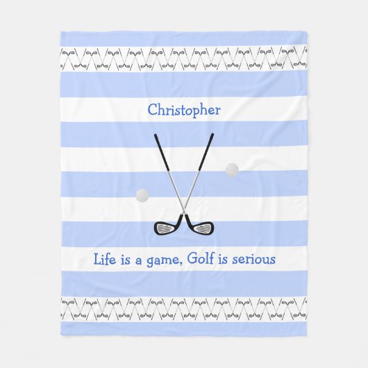 Blauw witte golfclubs gepersonaliseerd fleece deken (Voorkant)