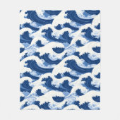 Blauw-witte Golven Nautisch patroon Fleece Deken (Voorkant)