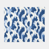 Blauw-witte Golven Nautisch patroon Fleece Deken (Voorkant (Horizontaal))