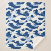 Blauw-witte Golven Nautisch patroon Sherpa Deken (Voorkant)