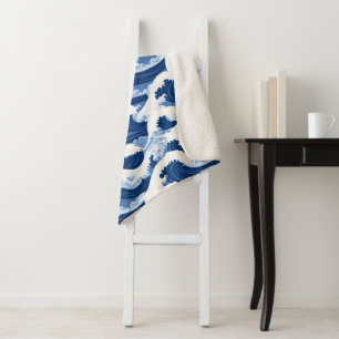 Blauw-witte Golven Nautisch patroon Sherpa Deken