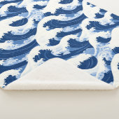 Blauw-witte Golven Nautisch patroon Sherpa Deken (3/4)