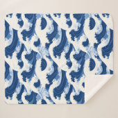 Blauw-witte Golven Nautisch patroon Sherpa Deken (Voorkant (horizontaal))