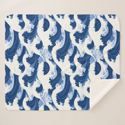 Blauw-witte Golven Nautisch patroon Sherpa Deken (Voorkant (horizontaal))