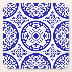 Blauw Witte Gotische Tegelmotief Kartonnen Onderzetters