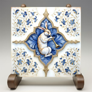 Blauw Witte Gouden Haas Middeleeuwse Rolwerk Tegeltje