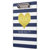 Blauw Witte Gouden Hart Patroon Jouw Naam Klembord (Links)