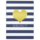 Blauw Witte Gouden Hart Patroon Jouw Naam Klembord (Achterkant)