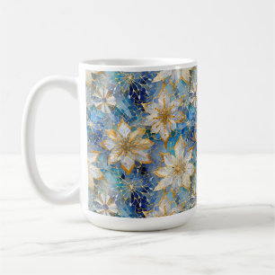 Blauw Witte Gouden Kerst Poinsettia's Koffiemok