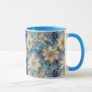 Blauw Witte Gouden Kerst Poinsettia's Mok