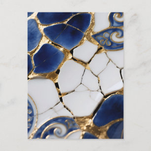 Blauw Witte Gouden Kintsugi Porselein Mozaïek Briefkaart