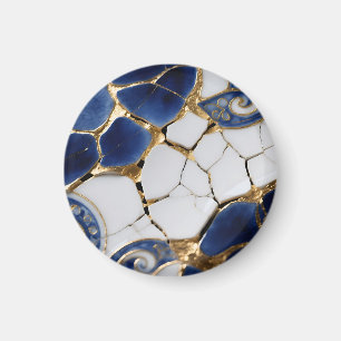 Blauw Witte Gouden Kintsugi Porselein Mozaïek Magneet
