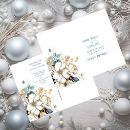 Blauw Witte Gouden Magnolia Op Witte Trouwdag Briefkaart