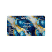 Blauw Witte Gouden Marmeren Cosmetica Druppelfles Etiket (Voorkant)
