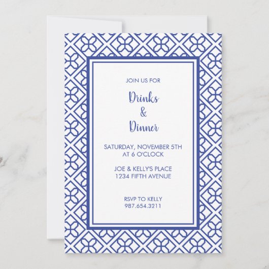 BLAUW-WITTE GRENS ELEGANTE FEESTUITNODIGING KAART (Voorkant)