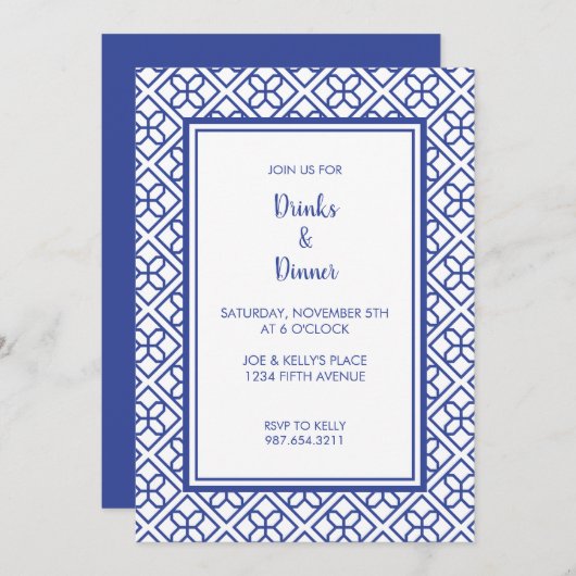 BLAUW-WITTE GRENS ELEGANTE FEESTUITNODIGING KAART (Voorkant / Achterkant)