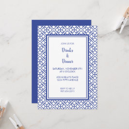 BLAUW-WITTE GRENS ELEGANTE FEESTUITNODIGING KAART