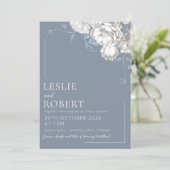 Blauw Witte & Grijs Gegraveerde Bloemen Bruiloft U Kaart (Staand voorkant)