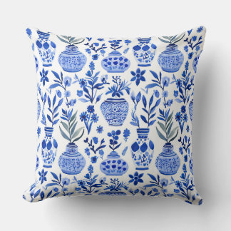 Blauw Witte Groene Chinoiserie Vaas Patroon Kussen