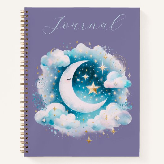 Blauw & Witte Halve Maan Celestial Boho Journal Notitieboek (Voorkant)