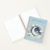 Blauw Witte Halve Maan Hemels Boho Schetsboek Notitieboek (Binnen)