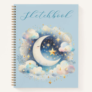 Blauw Witte Halve Maan Hemels Boho Schetsboek Notitieboek