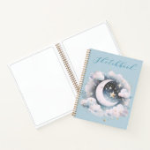 Blauw Witte Halve Maan Hemelse Boho Schetsboek Notitieboek (Binnen)