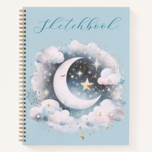Blauw Witte Halve Maan Hemelse Boho Schetsboek Notitieboek