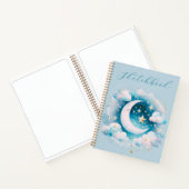 Blauw Witte Halve Maan Hemelse Boho Schetsboek Notitieboek (Binnen)