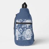 BLAUW-WITTE HANDGETEKENDE BLOEMEN SLING BAG (Voorkant)