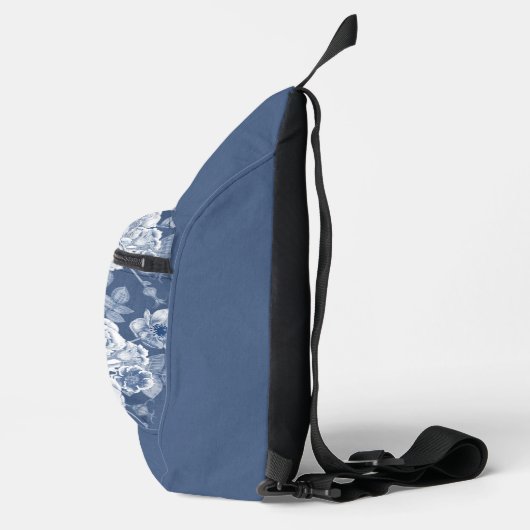  BLAUW-WITTE HANDGETEKENDE BLOEMEN SLING BAG (Rechts)