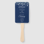 Blauw & Witte Hanglampjes Huwelijksprogramma Handwaaier (Voorkant)