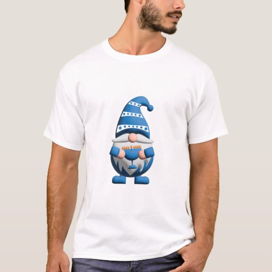Blauw Witte Hanukkah Kabouter met Menora T-shirt (Voorkant)
