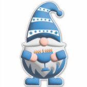 Blauw Witte Hanukkah Kabouter met Menorah Sticker (Voorkant)