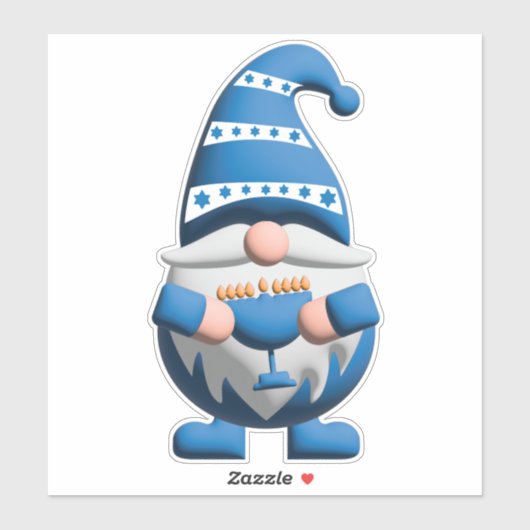Blauw Witte Hanukkah Kabouter met Menorah Sticker (Vel)