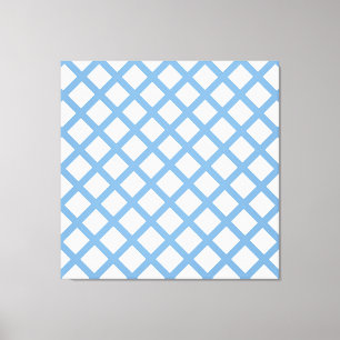 Blauw Witte Harlekijn Diamant Streep Patroon Canvas Afdruk