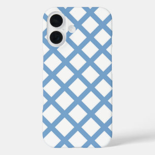 Blauw Witte Harlekijn Diamant Streep Patroon iPhone 16 Hoesje