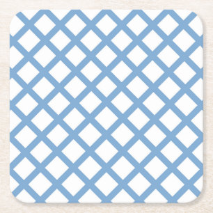 Blauw Witte Harlekijn Diamant Streep Patroon Kartonnen Onderzetters
