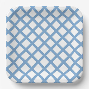 Blauw Witte Harlekijn Diamant Streep Patroon Papieren Bordje