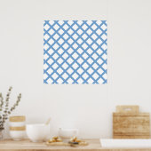Blauw Witte Harlekijn Diamant Streep Patroon Poster (Keuken)