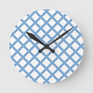 Blauw Witte Harlekijn Diamant Streep Patroon Ronde Klok