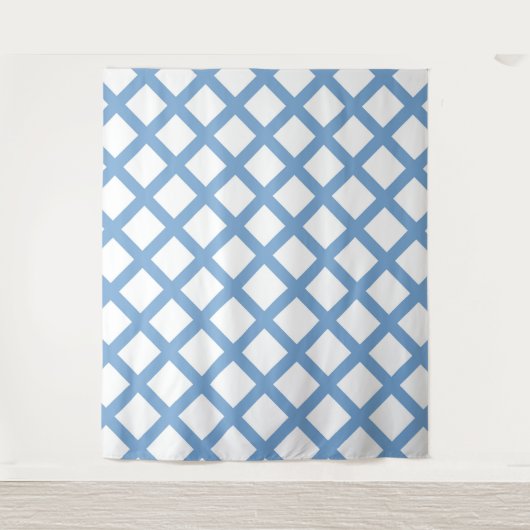 Blauw Witte Harlekijn Diamant Streep Patroon Wandkleed (Voorkant)